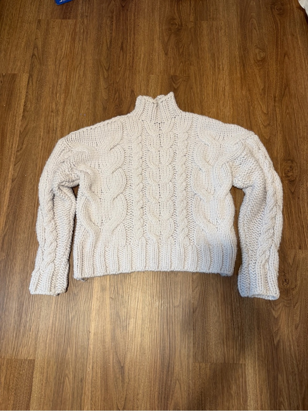 Zara Lilac Chunky Cable Knit Cream Sweater - Women